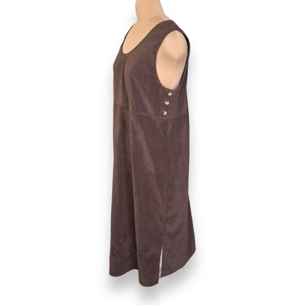 Vintage Faux Suede Jumper Dress Brown Prairie Midi Boho Modest Grunge Layering - Picture 5 of 14